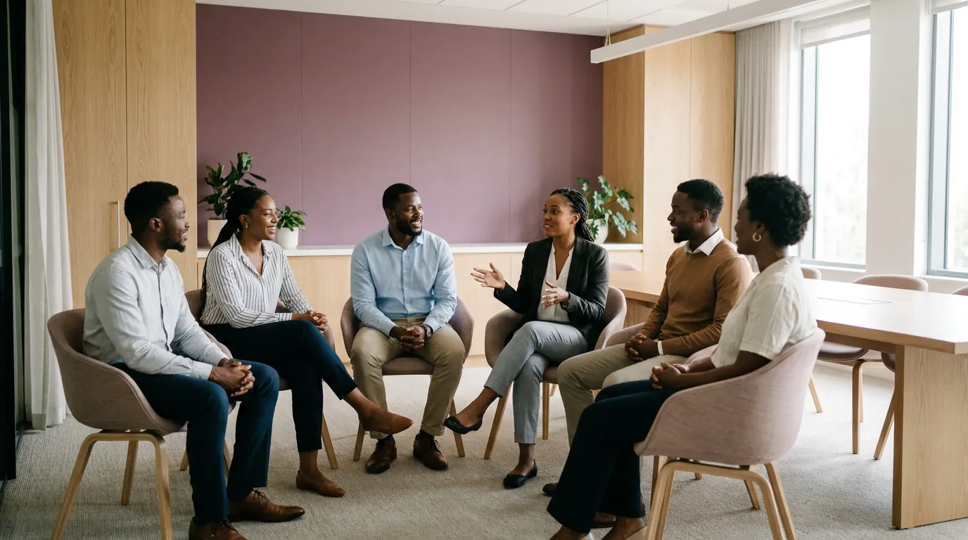 A cohort of African professionals in an engaged leadership workshop